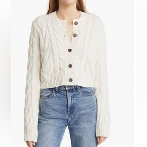 FRAME Cropped Cable Button Down Knit Wool Cardigan. Merino.  New without tags.